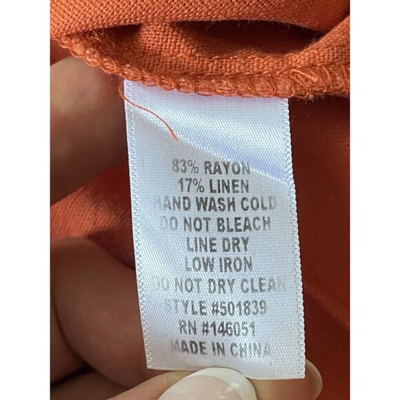 Monteau Los Angeles Orange Maxi Dress Linen Blend Ruffle Hem Size S - Picture 9 of 10